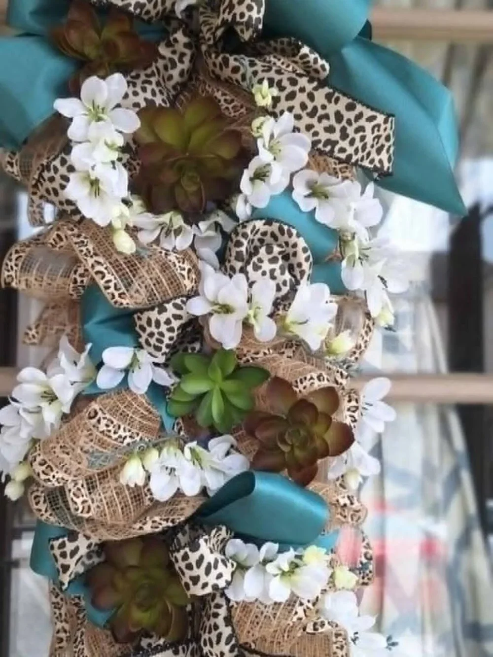 Handmade leopard print mesh ribbon swag wreath